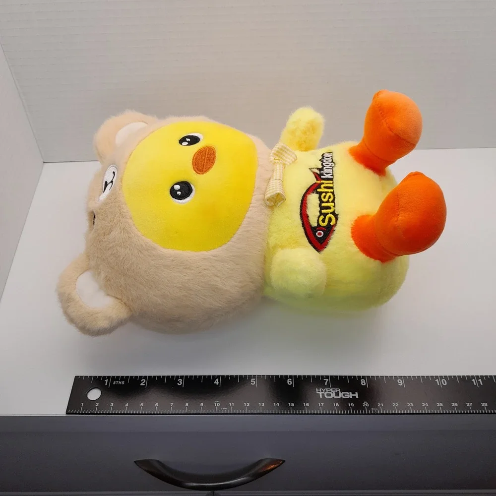 Sushi Kingdom Yellow Chick Plush in Bear Hood Costume Gingham Bow Tie 9 Inch